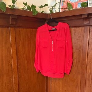 Express Women's Bold Red Blouse with Front Zipper